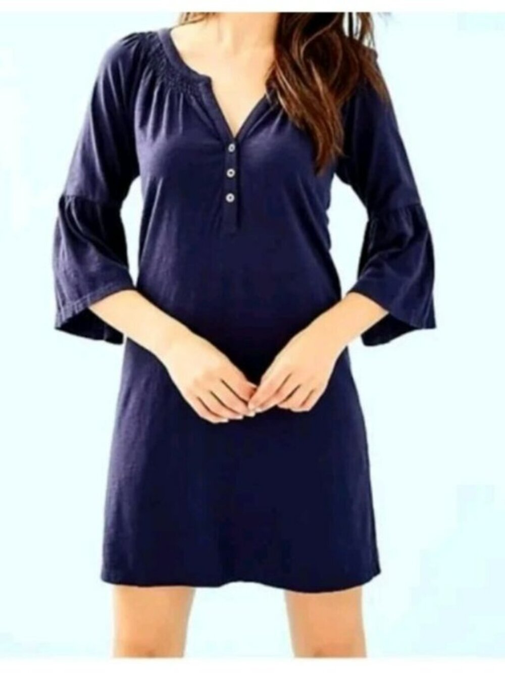 Lilly Pulitzer Womens Navy Blue Pima Cotton Bell Sleeve Tunic Dress Size Small - Picture 1 of 10